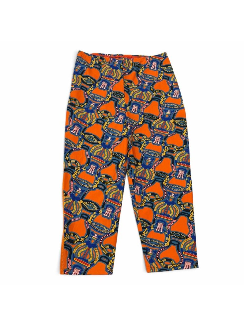 Hermes Fantaisie D'etriers Armor Fantasy Capri Pants Leggings Orange Blue FR 38